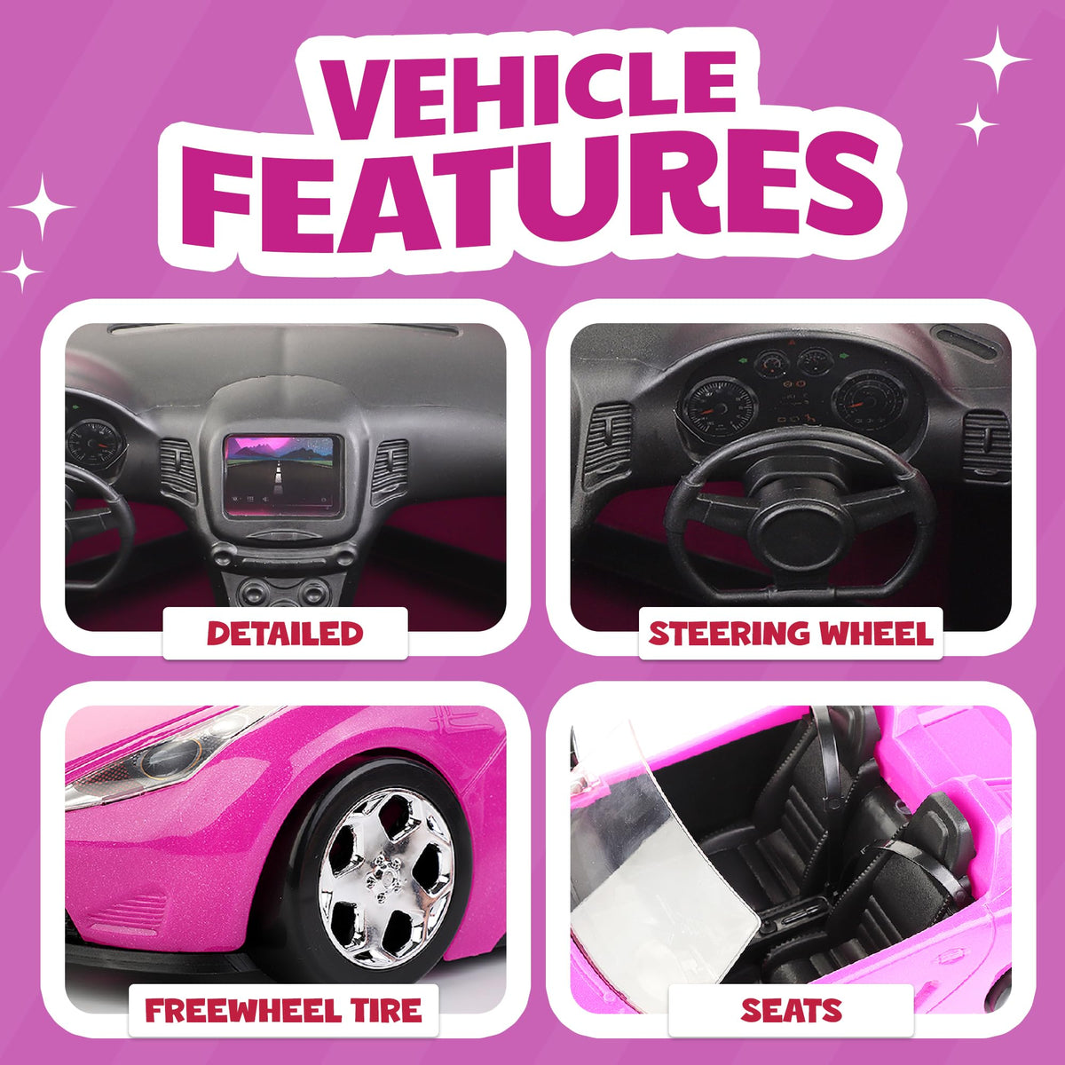 Liberty Imports doll car with working seat belts for pretend safety and realism.