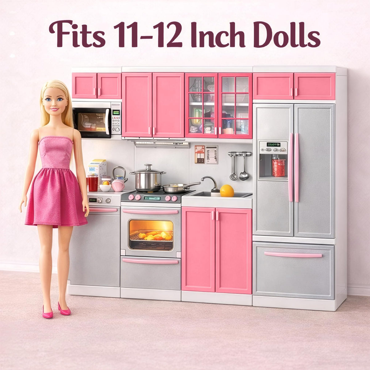 Liberty Imports doll kitchen playset compatible with 11-12 inch dolls for versatile stories.