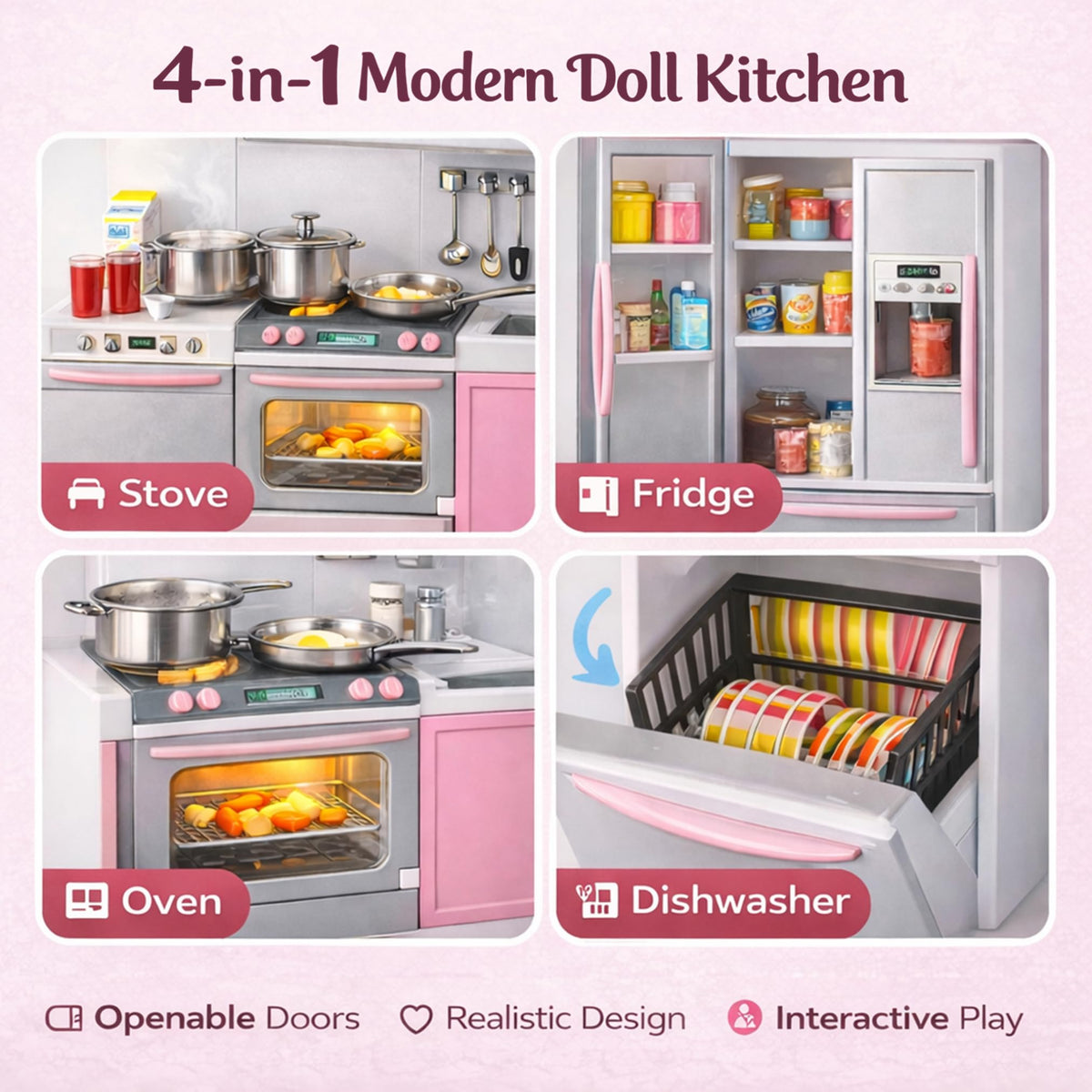 Liberty Imports doll kitchen playset oven window for peekable meals.