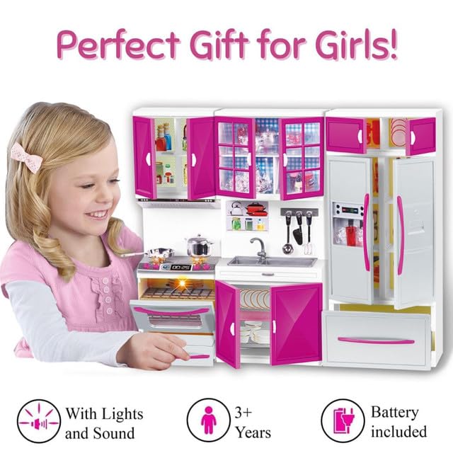 Liberty Imports doll kitchen playset pink compatible-with-barbie fits most 11-12 inch dolls.