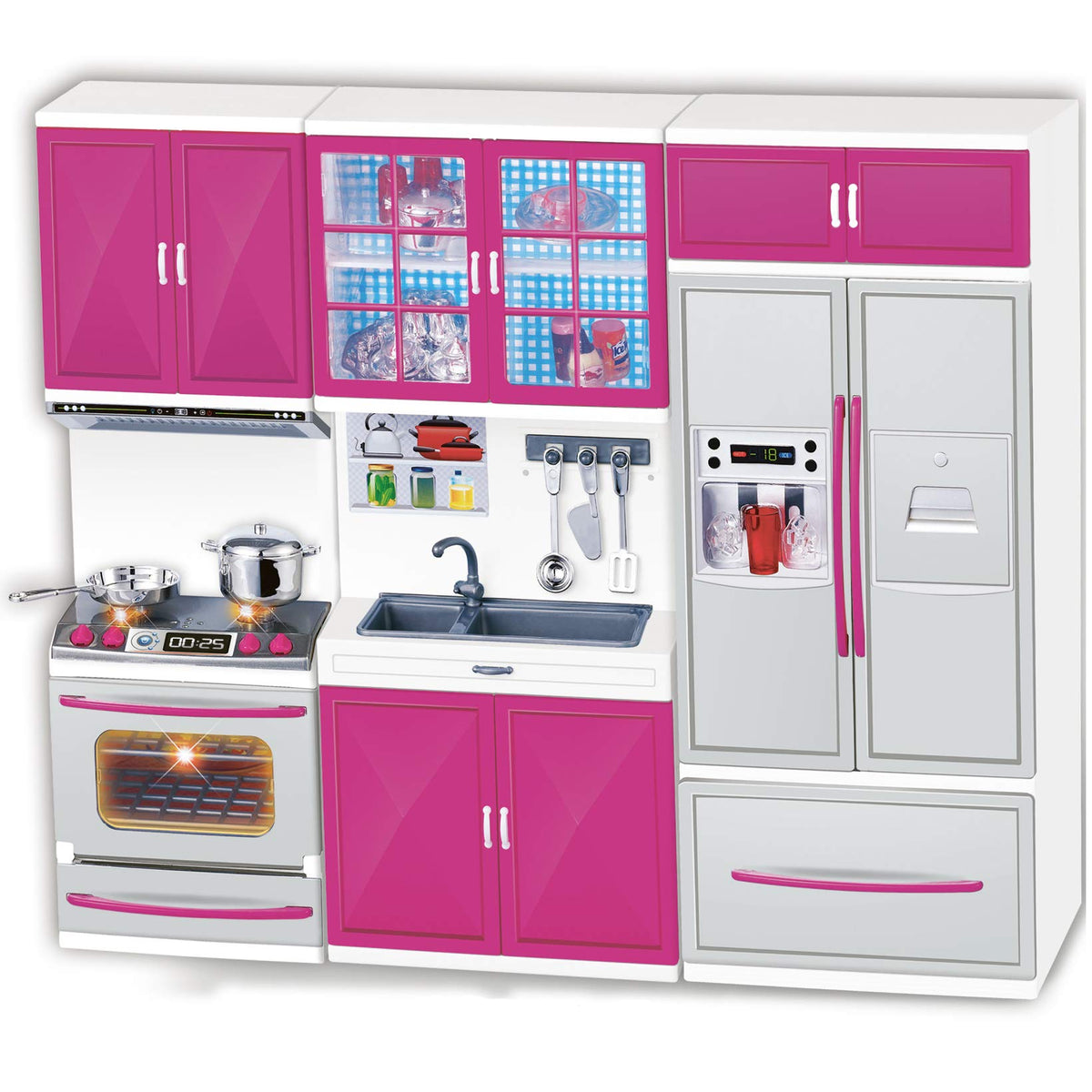 Liberty Imports doll kitchen playset pink lights offer realistic pretend cooking scenes.