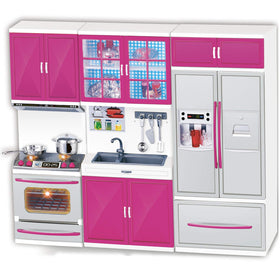 Liberty Imports doll kitchen playset pink lights offer realistic pretend cooking scenes.