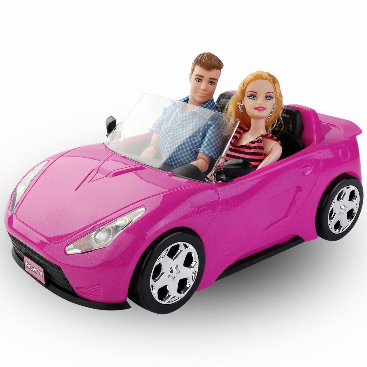 Liberty Imports doll-sized pink 2-seater convertible car for imaginative play and doll adventures.