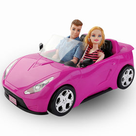 Liberty Imports doll-sized pink 2-seater convertible car for imaginative play and doll adventures.