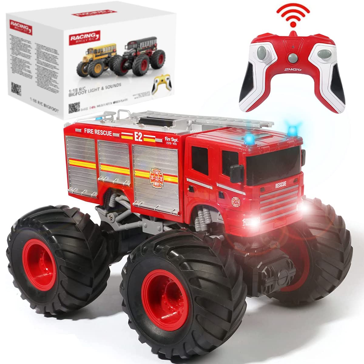 Liberty Imports fire-truck 118 front view shows rugged off-road design for outdoor play.