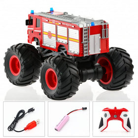 Liberty Imports fire-truck 118 side view highlights sturdy tires for sand, grass, or gravel.
