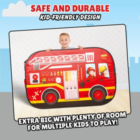 Liberty Imports Fire Truck Playhouse offers sturdy safety thanks to its wire frame