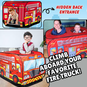 Liberty Imports Pop-Up Fire Truck Tent inside area supports pretend road trips