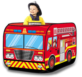 Liberty Imports Fire Truck Play Tent main setup for indoor and outdoor imaginative play