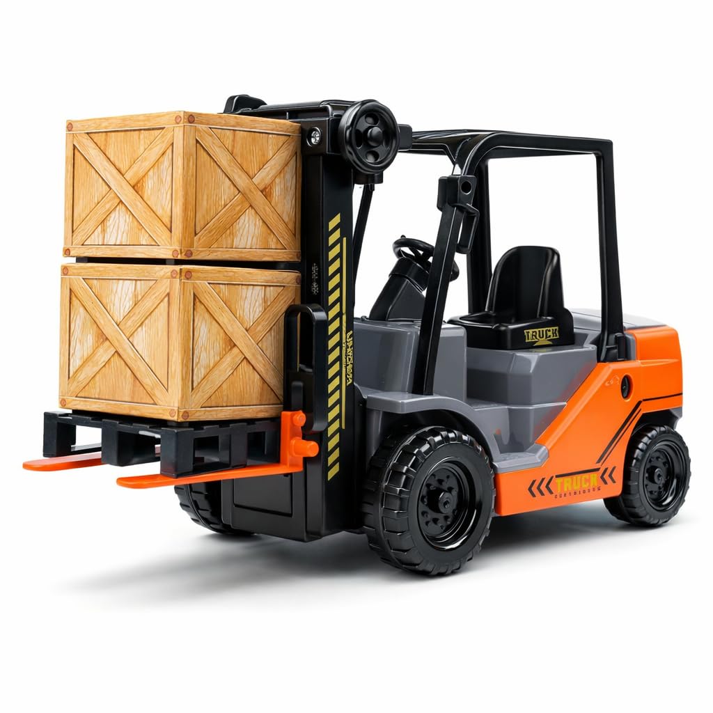 Liberty Imports forklift with pallet and crates for realistic warehouse play and stacking