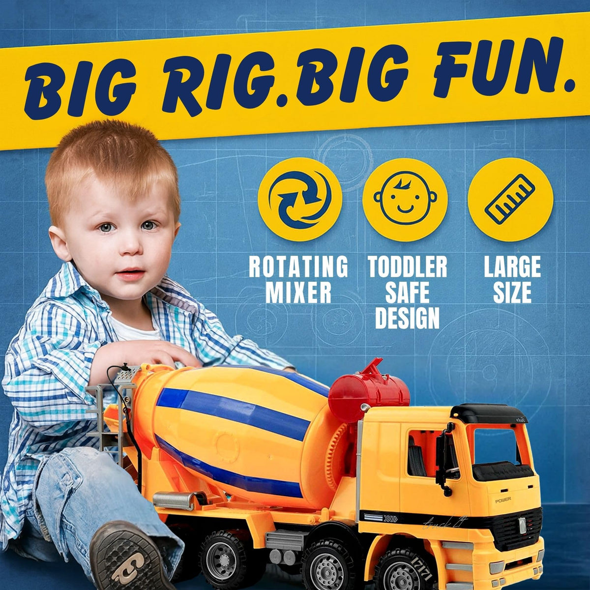 Liberty Imports friction-powered cement mixer truck for battery-free push-and-go fun
