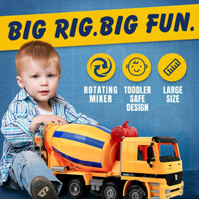 Liberty Imports friction-powered cement mixer truck for battery-free push-and-go fun