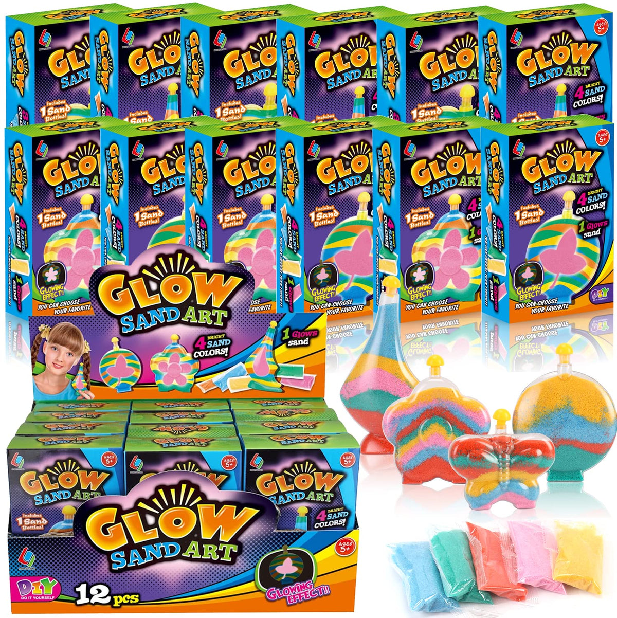 Liberty Imports glow sand art bottle pour for easy night crafts.