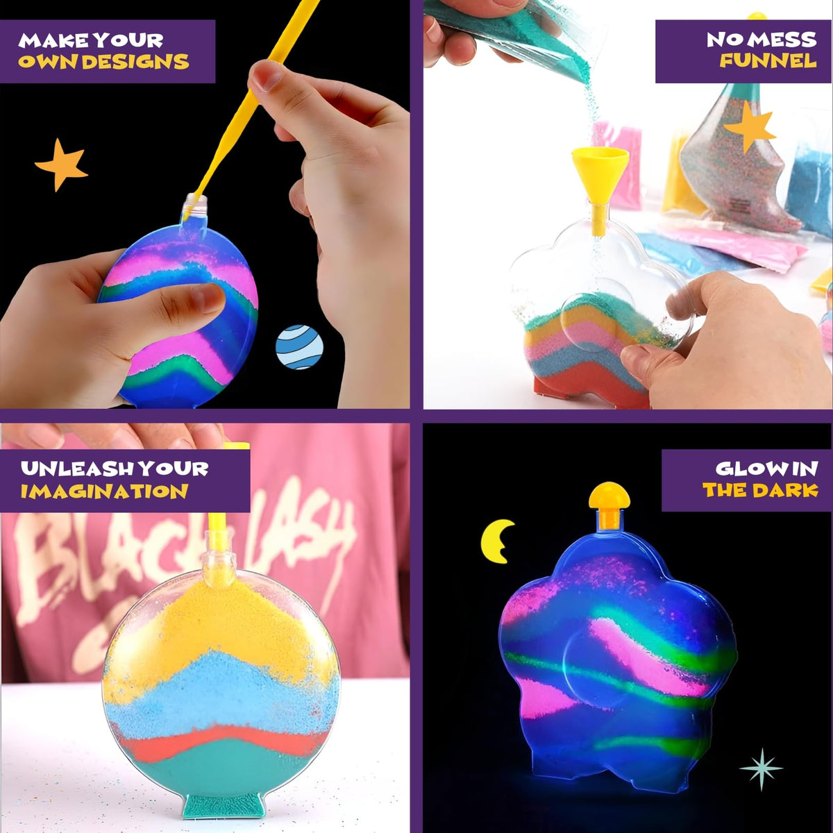Liberty Imports glow sand kit glow-in-the-dark effect enhances nighttime decor.