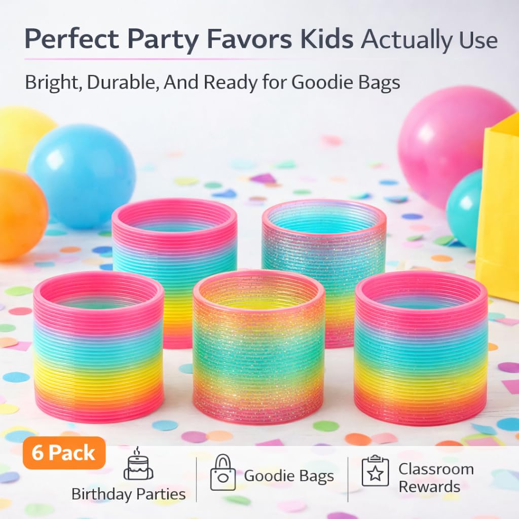Liberty Imports goody-bag rainbow springs 6pack; colorful carnival prizes that kids grab quickly.