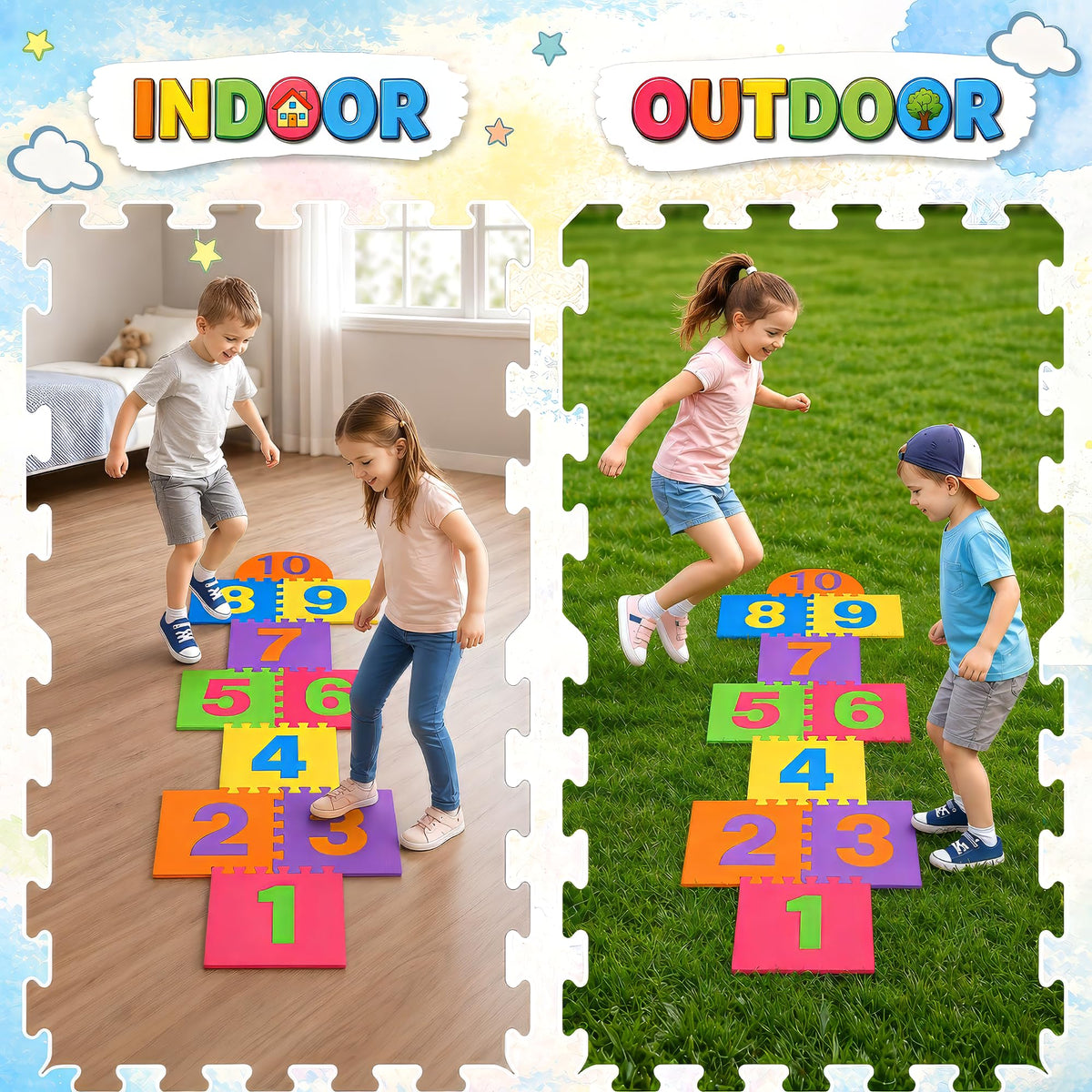 Liberty Imports hopscotch playmat soft EVA foam texture underfoot.