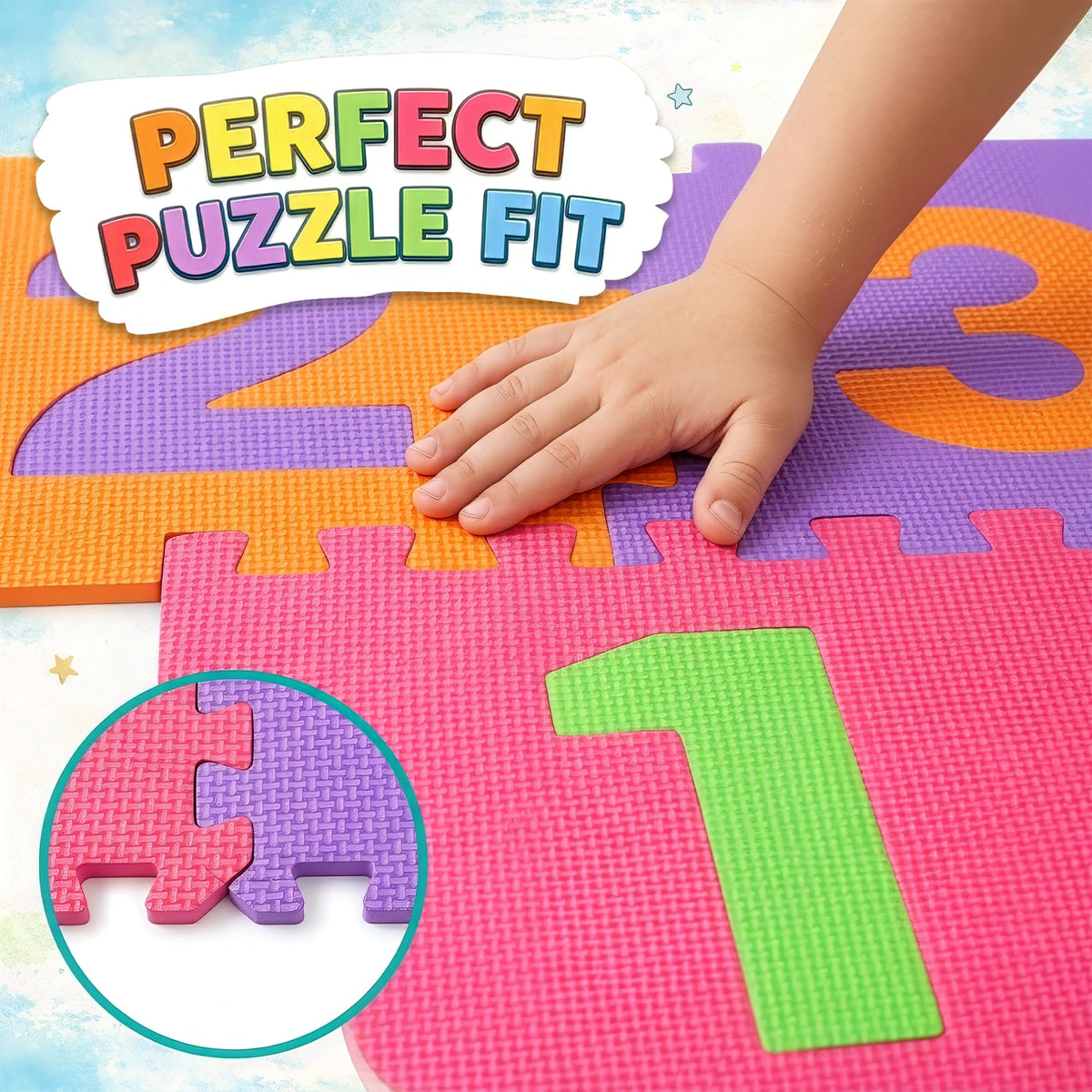Liberty Imports hopscotch playmat interlocking foam close-up showing stable edge connections.