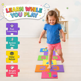 Liberty Imports hopscotch playmat packaged box highlighting portable learning tool.