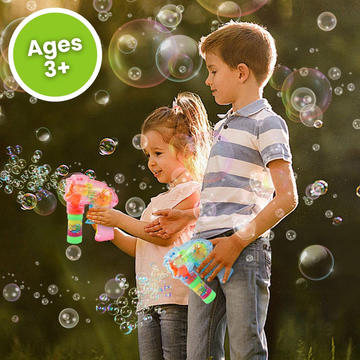Indoor or outdoor use with Liberty Imports bubble toy suitable for ages 4+.