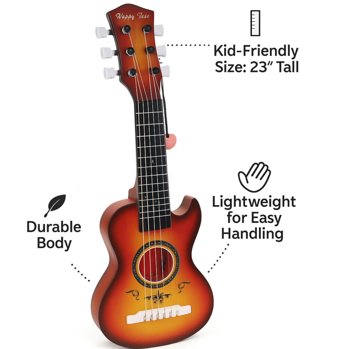 Liberty Imports kid-sized 23-inch guitar demonstrates comfortable form for small hands learning.