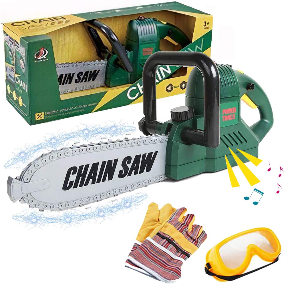Liberty Imports kids electric chainsaw toy with rotating blade for safe pretend yard work fun.
