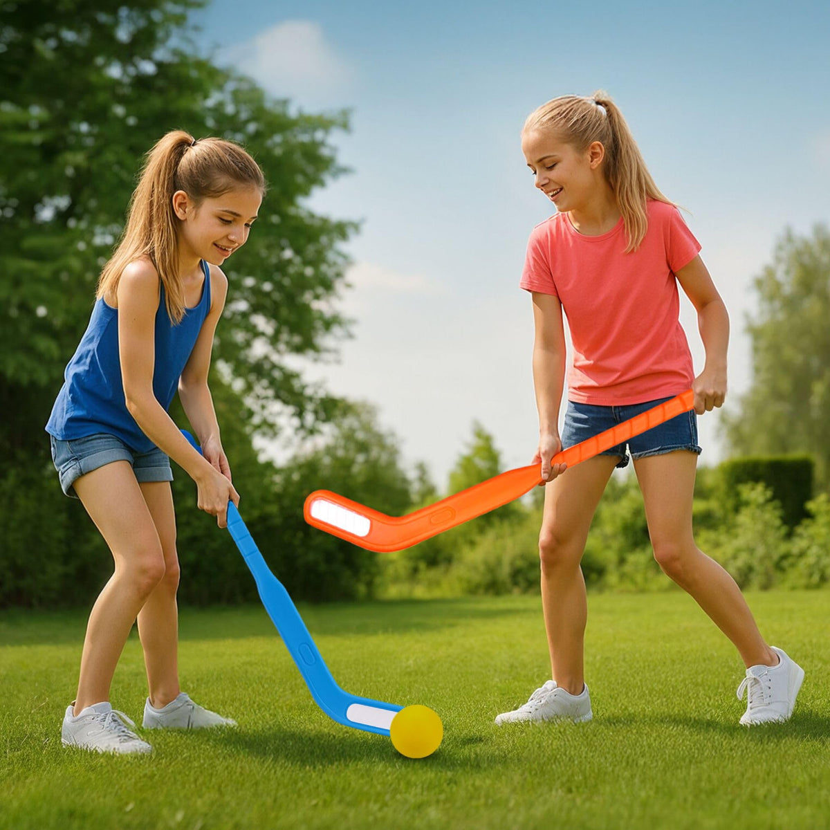 Liberty Imports kids floor hockey setup for indoor and outdoor play.