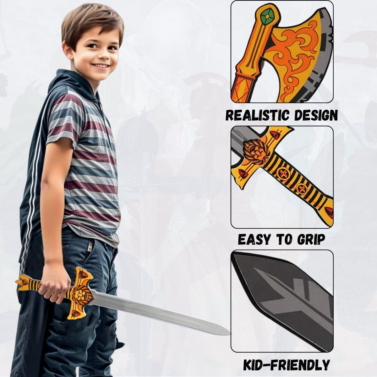 Liberty Imports kids playing with foam swords for creative pretend battles.