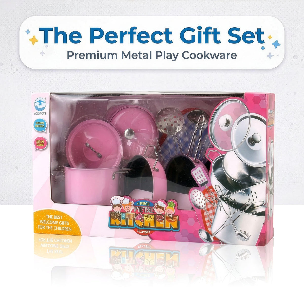 Liberty Imports pink cookware set brightens any pretend kitchen for kids.