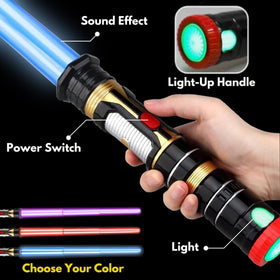 Liberty Imports motion-sensitive sabers triggering sounds on swing