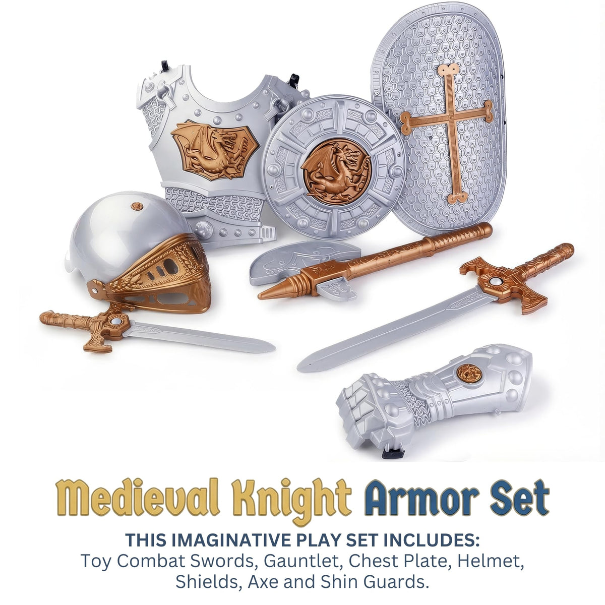 Liberty Imports medieval-helmet-and-gauntlets: comfortable lightweight pieces for active kids.