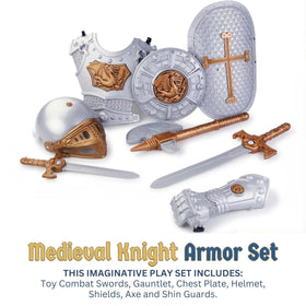 Liberty Imports medieval-helmet-and-gauntlets: comfortable lightweight pieces for active kids.