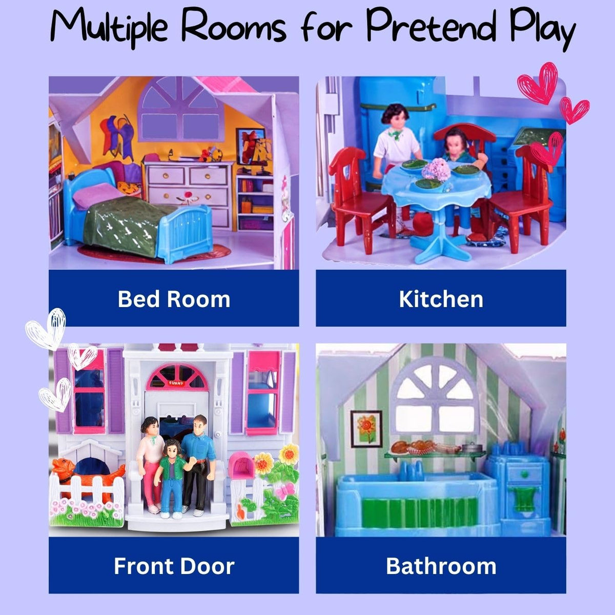 Liberty Imports My Pretty Dollhouse bedrooms invite bedtime storytelling and quiet role-play.