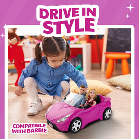 Liberty Imports pink doll car with rolling wheels for realistic movement during play.