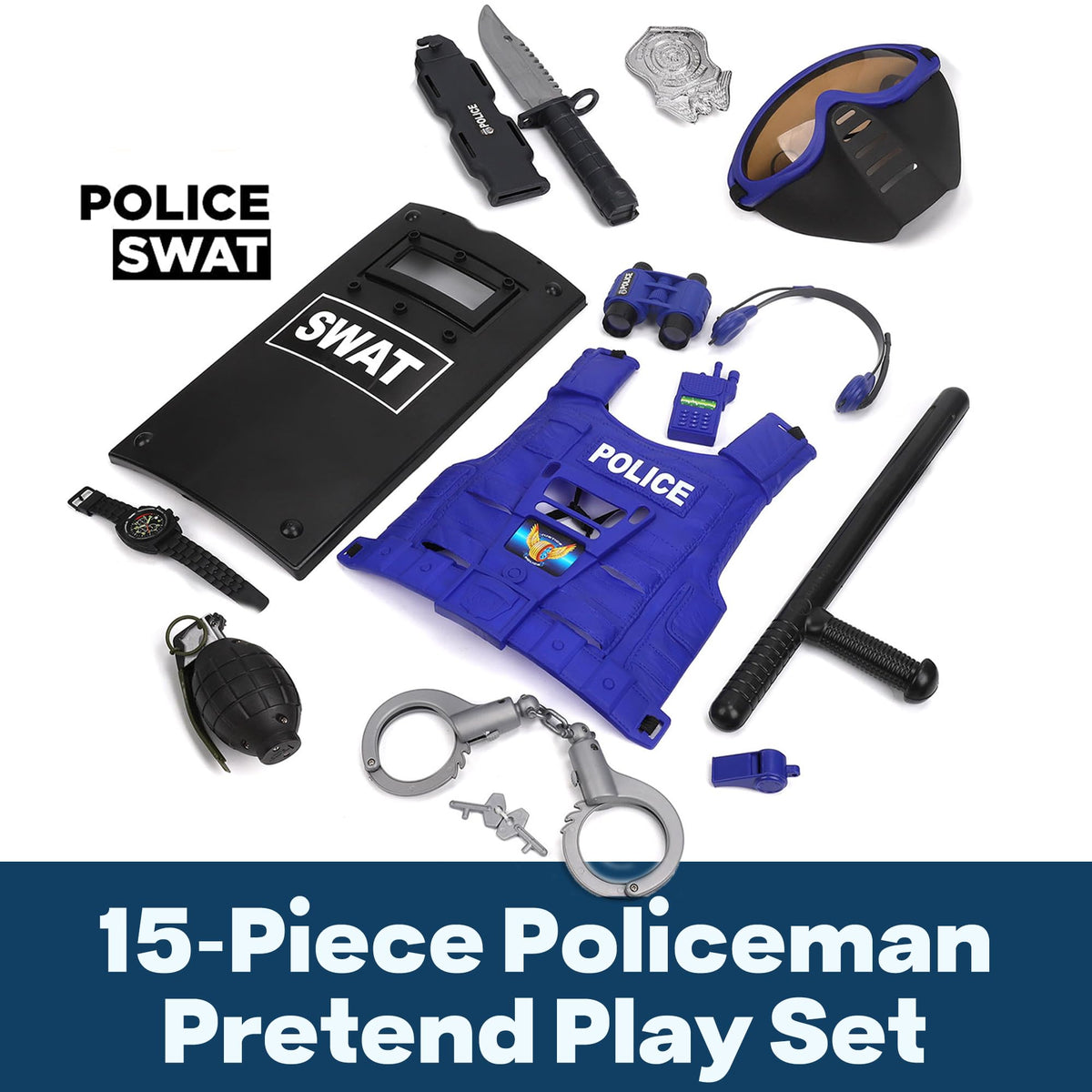Liberty Imports police kit shield—18x12 inches, ideal for dramatic pretend missions.
