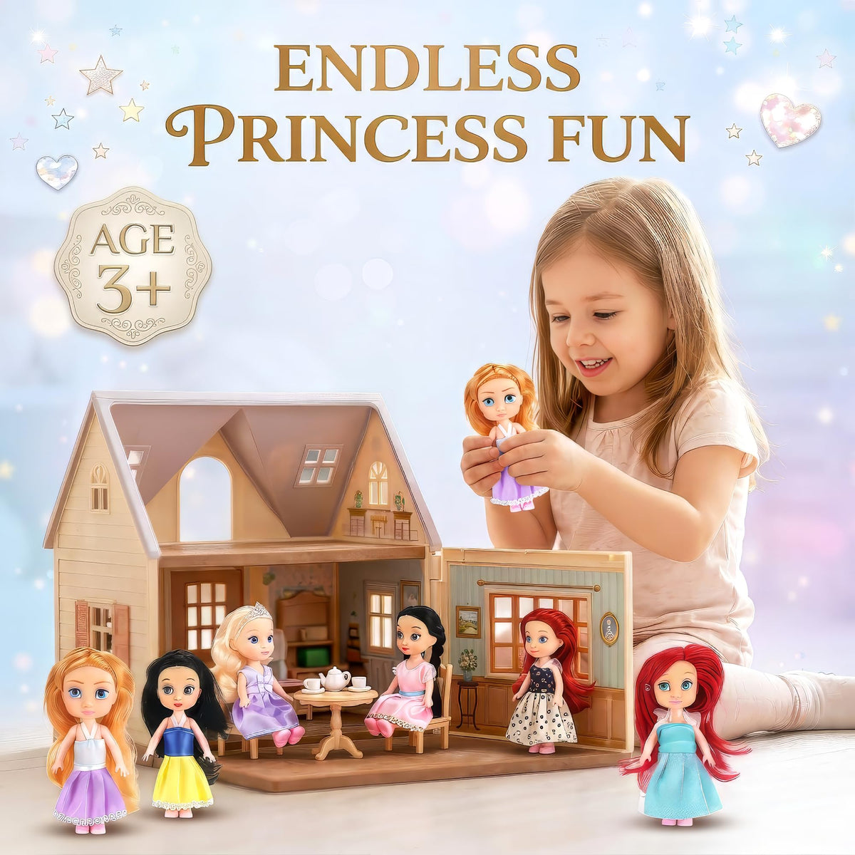 Liberty Imports 12 mini princess dolls fit well with dollhouses and pretend play scenes.