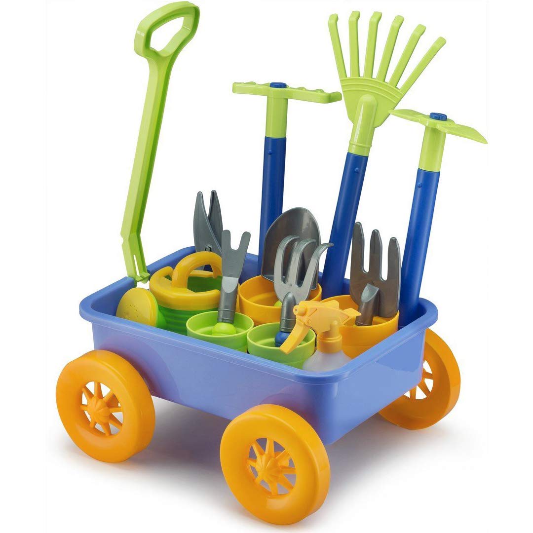 Liberty Imports pull-along garden wagon for easy tool transport during outdoor play.