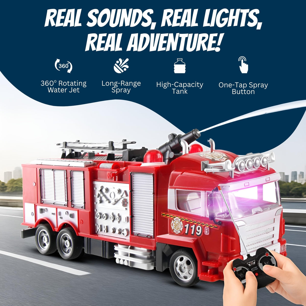 Liberty Imports RC Rescue Fire Engine ladder moves for dynamic rescue scenarios.