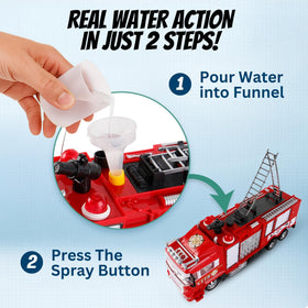 Liberty Imports RC Rescue Fire Engine lights and siren add realistic firefighting drama.
