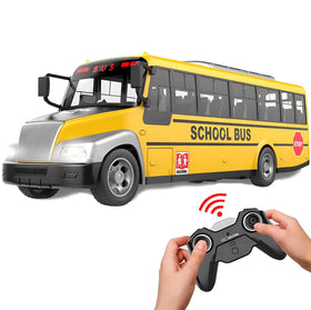 Liberty Imports RC School Bus front view with LED headlights for night play