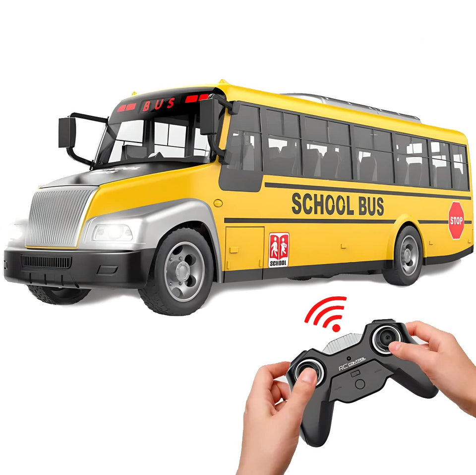 Liberty Imports RC School Bus front view with LED headlights for night play