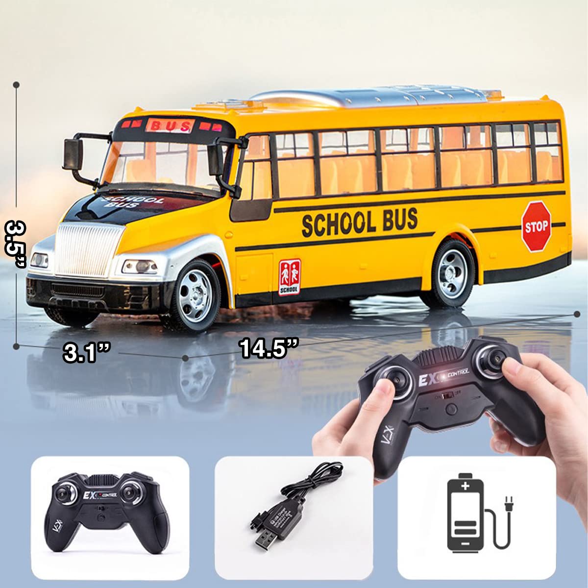 Liberty Imports RC School Bus top view highlighting compact design
