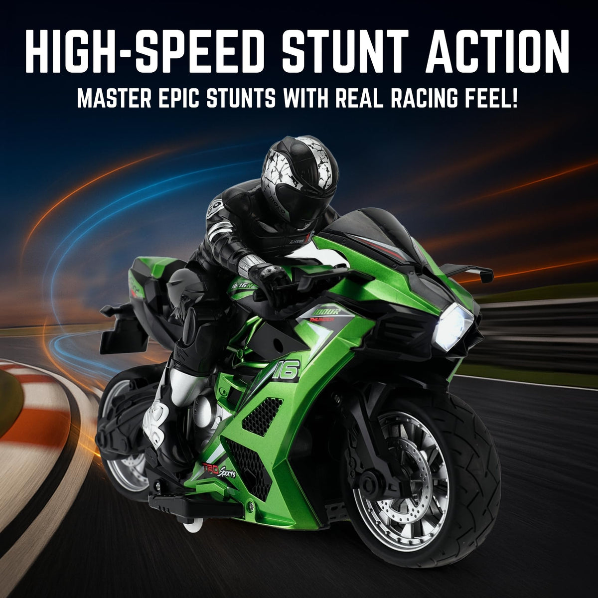 Liberty Imports 1:10 scale green RC stunt motorcycle ready for action