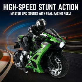 Liberty Imports 1:10 scale green RC stunt motorcycle ready for action