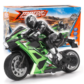 Liberty Imports RC stunt motorcycle performing 360-degree drift action for thrilling play
