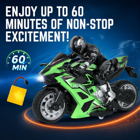 TPR rubber tires on Liberty Imports RC stunt motorcycle for smooth rides on uneven surfaces