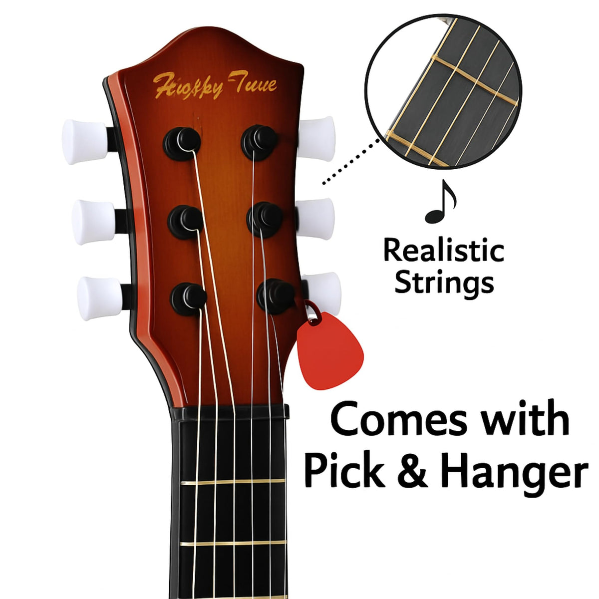 Liberty Imports 6-string steel strings close-up for an authentic feel.