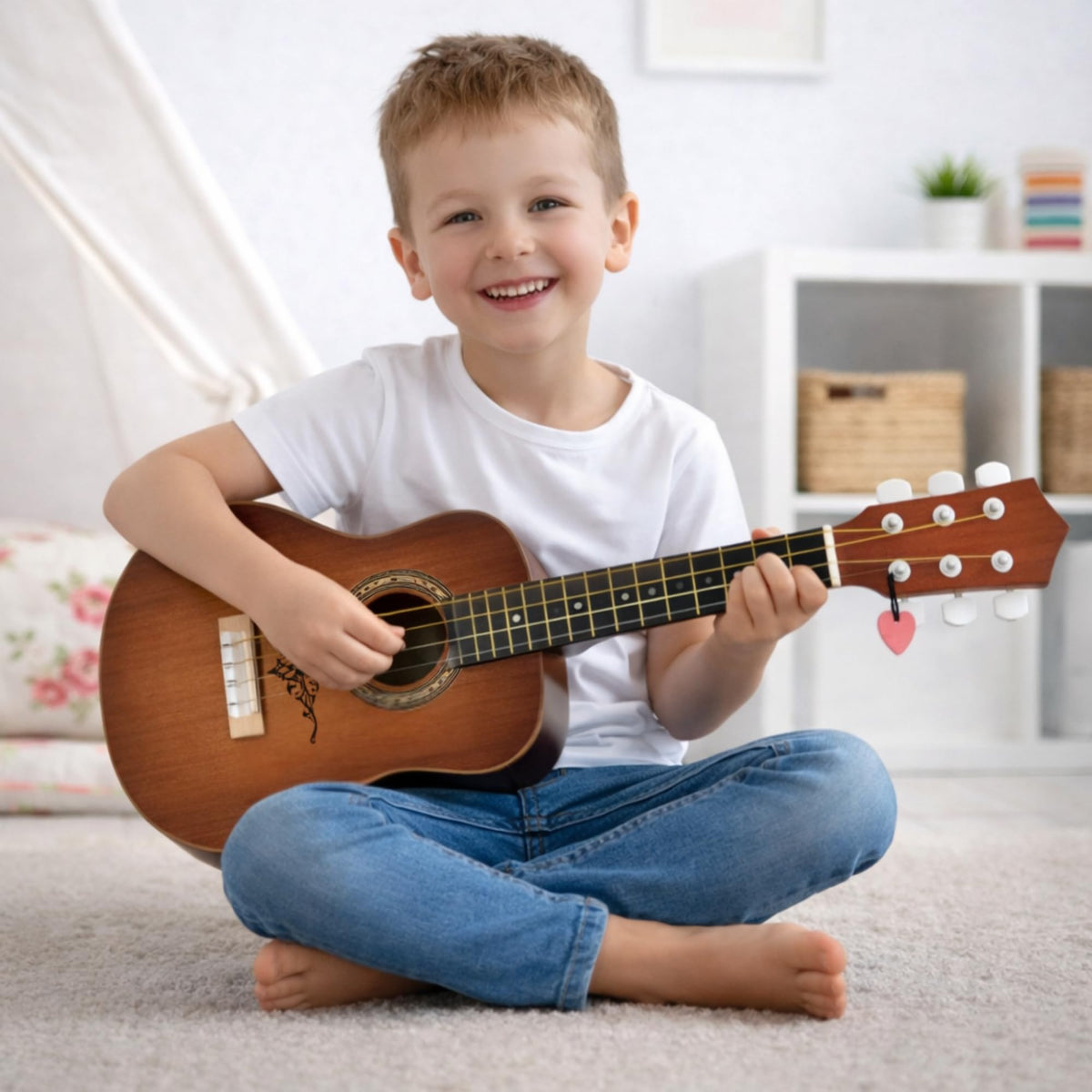 Liberty Imports realistic steel strings produce crisp guitar notes during practice.