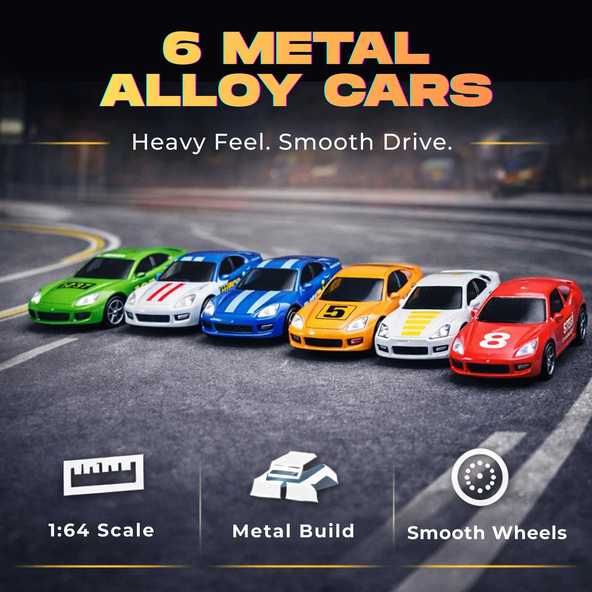 Liberty Imports six diecast cars for action-packed racing fun.