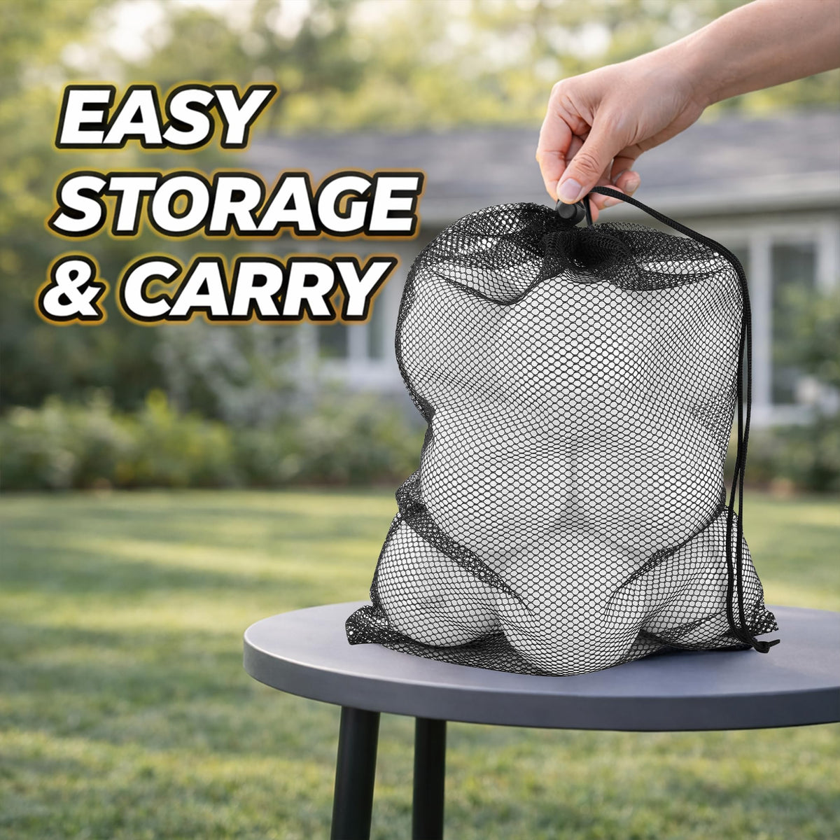 Liberty Imports T-Ball Balls stored in mesh bag for travel and cleanup.