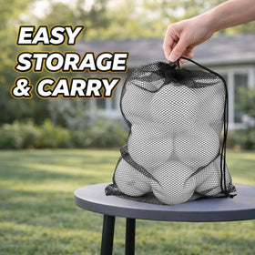 Liberty Imports T-Ball Balls stored in mesh bag for travel and cleanup.